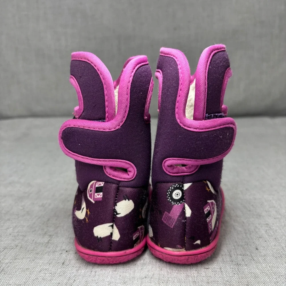 Bogs Baby Boots Purple Pink Farm Animal Print Waterproof‎ Insulated Kids Size 7